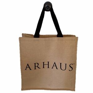 Arhaus Cream Oatmeal Jumbo XL‎ Jute Tote Bag 17.5” X17.5” Spacious Black Straps